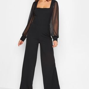 NWT Long Tall Sally Black Mesh Sleeve Jumpsuit / Romper